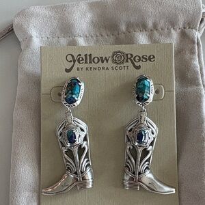 Silver Tone Turquoise Cowboy Boot Drop Earrings
